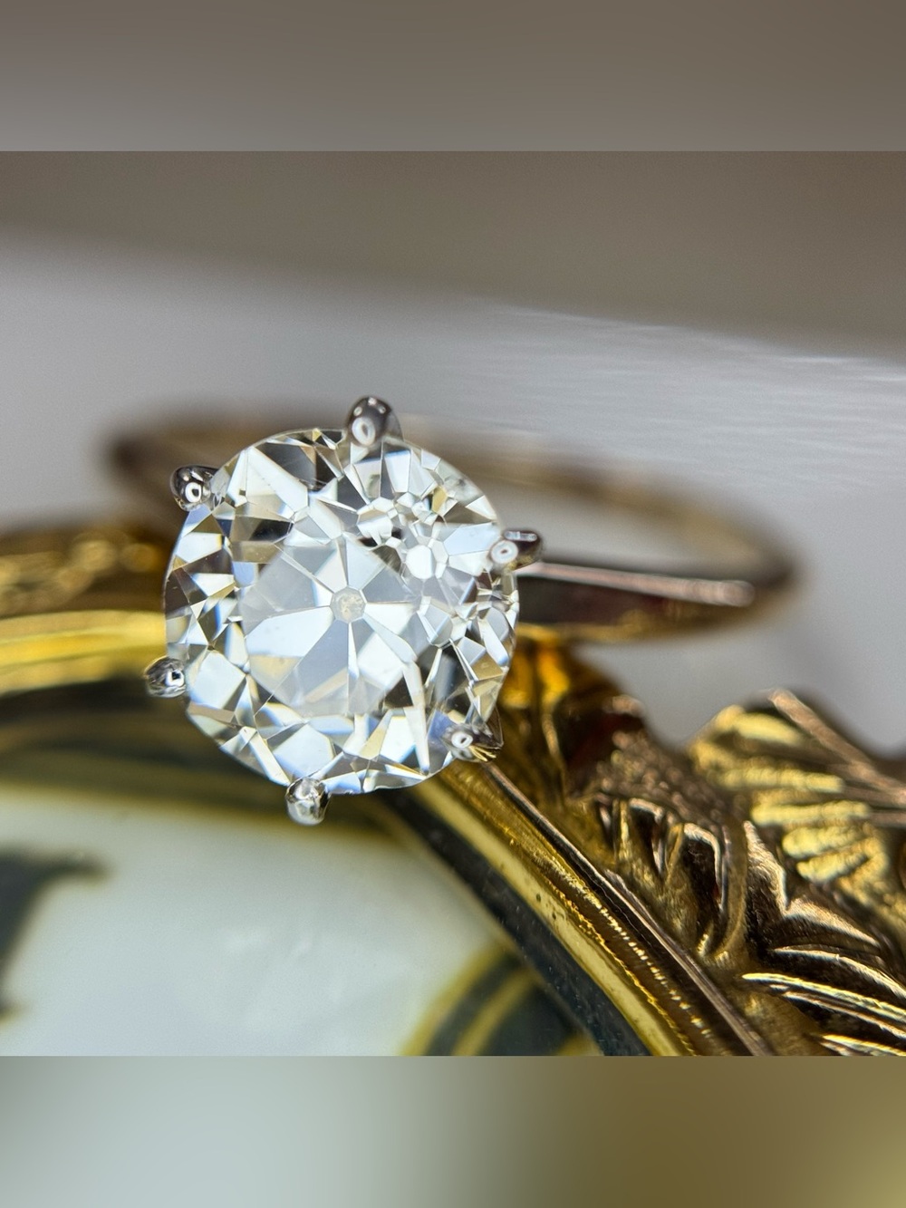 2.48 carat GIA K color VS2 clarity Old Mine Cut Natural Diamond Engagement Ring